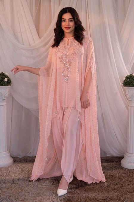 Buy Pink Crepe, Georgette Sequins, Stones, Mukaish Embellished ...