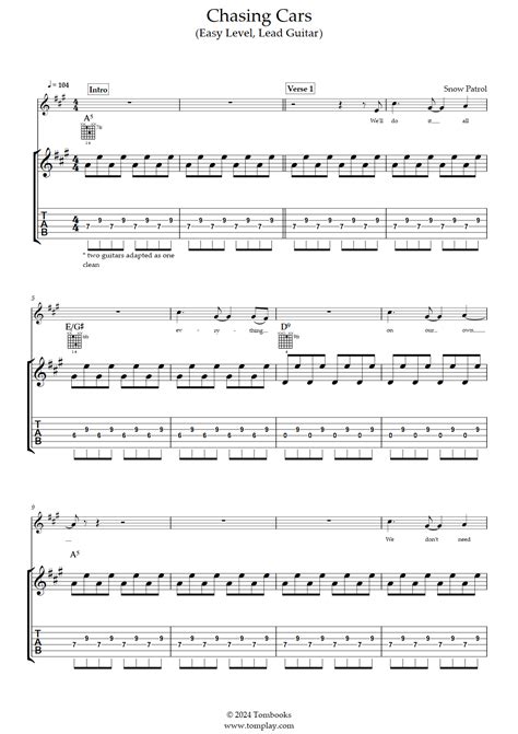 Chasing Cars (Easy Level, Lead Guitar) (Snow Patrol) - Guitar Tabs and ...
