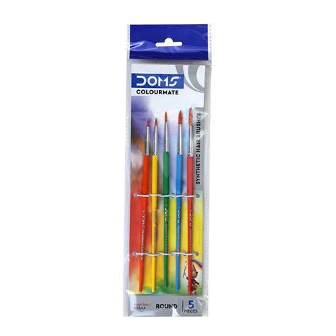 DOMS Colourmate Synthetic Paint Brush Set (Round) - Pack of 5 Pcs ...