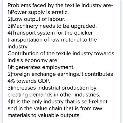 Mention three problems faced by textile industry?what is the ...