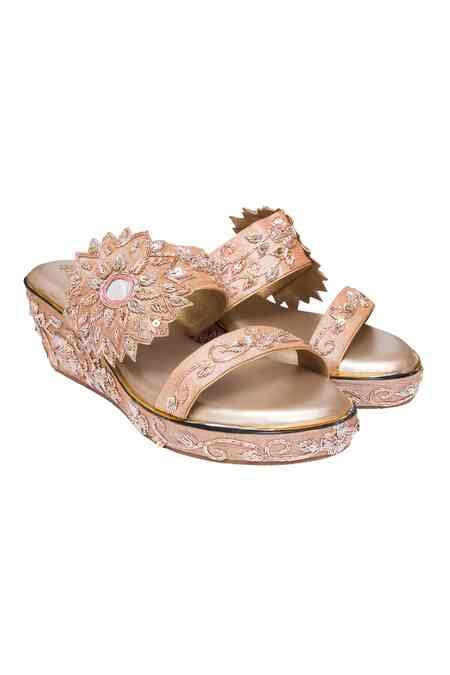 Buy Pink Embroidery Kashvi Platform Wedges by Kkarma Accessories Online ...