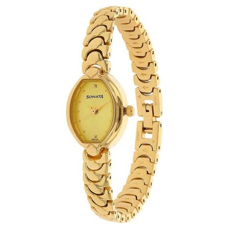 Buy Online Sonata Quartz Analog Champagne Dial Metal Strap Watch for ...