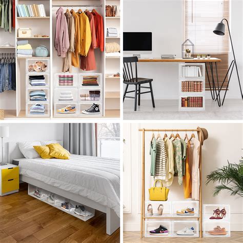 ELUCHANG 3 Pack Stackable Shoe Box, Shoe Storage Boxes 36 x 28 x 22 cm ...