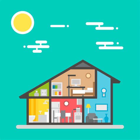 房屋住宅剖面的扁平风格的插画图片素材-房子内部平面设计模板素材-jpg图片格式-mac天空素材下载