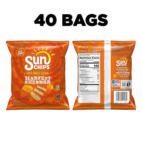 Sunchips Multigrain Chips Variety Pack, 40 Count(Cheddar Cheese ...