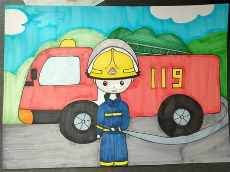画消防,儿童画(第3页)_大山谷图库