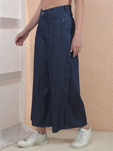 Wide Leg 100% Cotton Navy Blue Jeans – Crimsoune Club