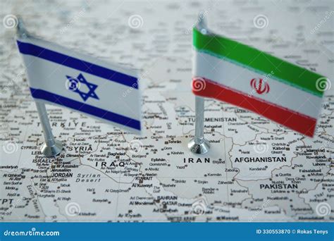 Israel and Iran National Flags on Geopolitical Middle East Map Stock Photo - Image of fight ...
