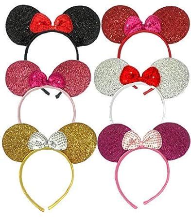 FAVELA Kids Caroon Minnie Mouse Glitter Ear Bows Headbands, Cotton ...