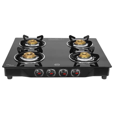 BPL Kitchen Up Glass Top 4 Burner Gas Stove BGSGTR2334BE with Toughened ...