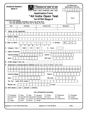Application Form All India Open Test For NTSE Stage-2 - DLPD - Dlpd ...