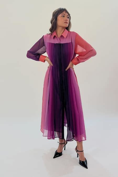 Buy Multi Color Viscose Collared Gradient Print Midi Dress For Women by ...