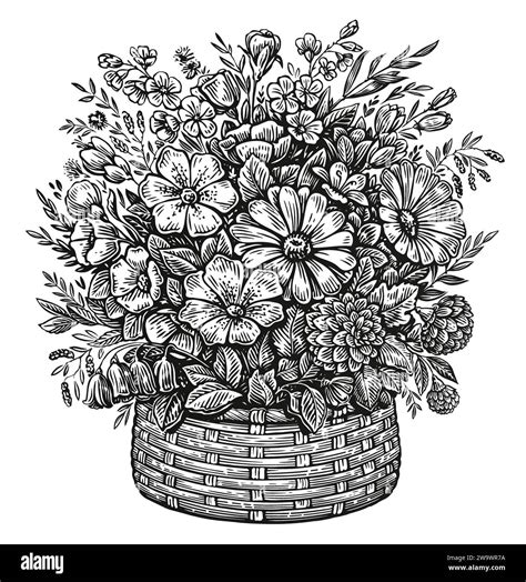 Bunch Of Flowers Black And White Clipart