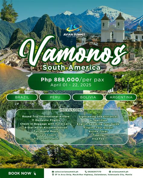 Avian Summit Travel | 𝐕𝐀𝐌𝐎𝐍𝐎𝐒 𝐒𝐎𝐔𝐓𝐇 𝐀𝐌𝐄𝐑𝐈𝐂𝐀 𝐀𝐋𝐋-𝐈𝐍 𝐑𝐀𝐓𝐄 ₱𝟖𝟖𝟖,𝟖𝟖𝟖 Enjoy ...