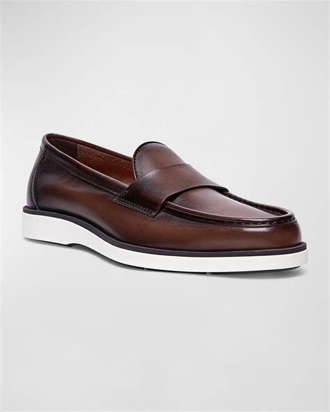 Santoni Men's Detroit Leather Rubber-Sole Penny Loafers | Neiman Marcus