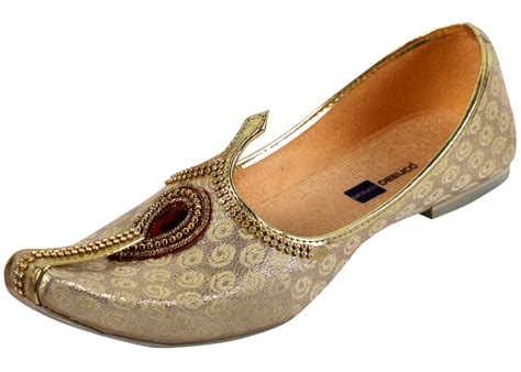 DEEUCO Men's Ethnic Golden Royal Wedding and Sherwani Jutti,Mojari