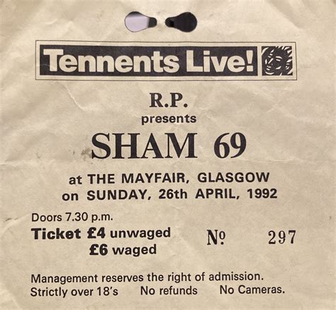Apr 26, 1992: Sham 69 at The Mayfair Glasgow, Scotland, United Kingdom ...