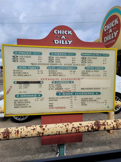 Menu at Chick-A-Dilly fast food, El Dorado, W Hillsboro St