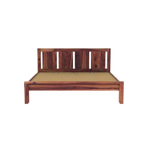 Plane Solid Wood King Size Bed In Teak Finish