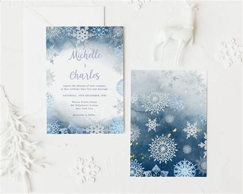 Winter Wedding Invitation Snowflake Wedding Invite Christmas - Etsy