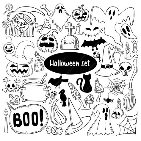 Premium Vector | Large set of cute halloween doodles