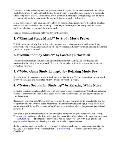Songs to Help You Do Homework | PDF | Essays | Thought