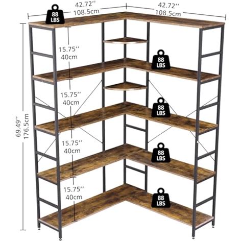 JoanKaren 5 Tier Corner Bookshelf, Industrial Bookshelves, L India | Ubuy