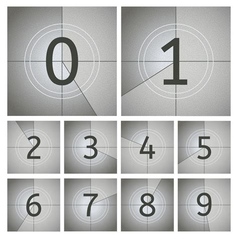 Movie count timer. Vintage cinema countdown frames, old movie timer frames from 0 to 9 numbers ...