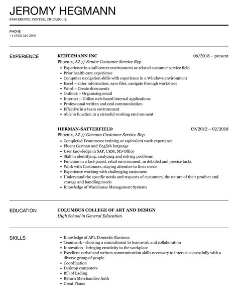 Customer Service Rep Resume Sample 的图像结果