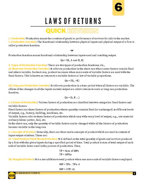 Laws of Returns: Production Functions and Their Implications (B22FB600 ...