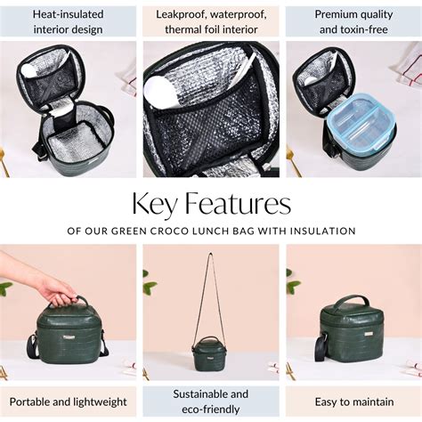Green Croco Lunch Bag With Insulation Online - Premium Lunch Bag | Nestasia