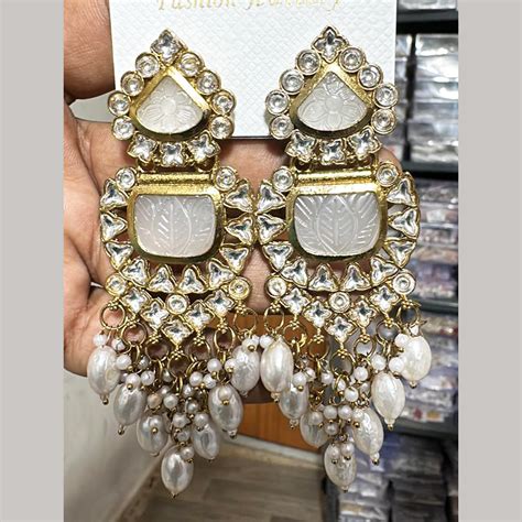 Trilok Jewel Gold Plated Pearl And Kundan Stone Dangler Earrings ...