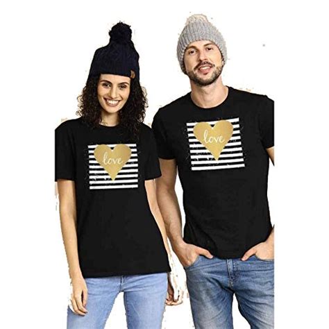 Buy Bon Organik Love Stripe Art Couple Tshirts/Printed Cotton T-Shirts ...