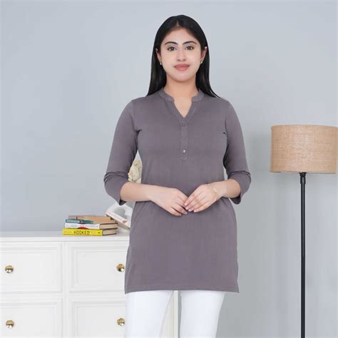 Grey cotton kurti tshirt with pockets