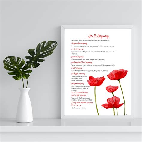 Mother Teresa Do It Anyway Watercolor Print OR Printable - Little With ...