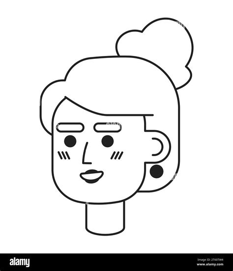 Formal high bun hairstyle caucasian woman black and white 2D vector ...