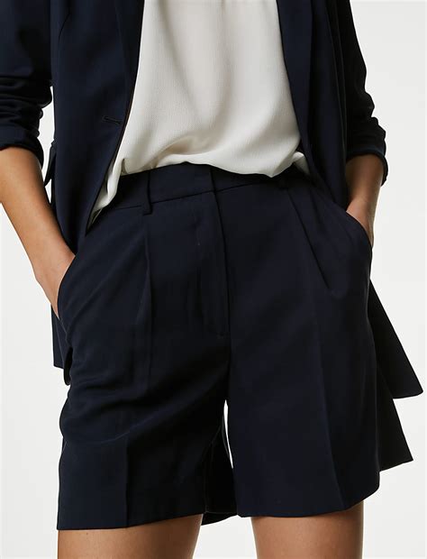 Buy High Waisted Pleat Front Shorts at Marks & Spencer