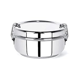Stainless Steel One Compartment Tiffin With Plate Inside Clip Locking ...