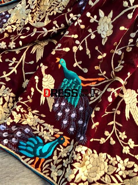 Pre-Order Maroon Hand Embroidered Parsi Gara Dupatta – Dress365days