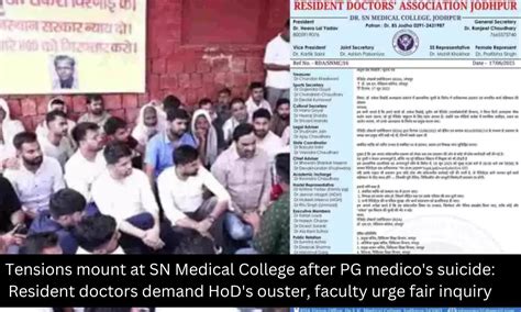 SN Medical College PG medico suicide sparks demands for HoD's ouster ...