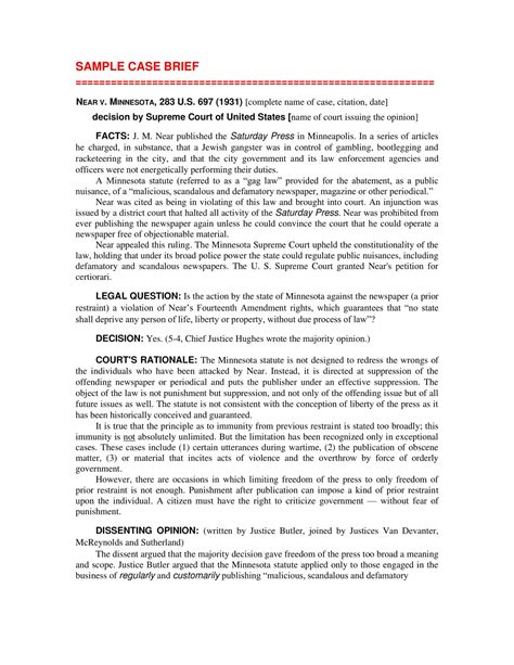 Free Printable Case Brief Templates [PDF, Word]