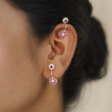 Pink Flower Bugadi Clip-On | 92.5% Sterling Silver Earrings