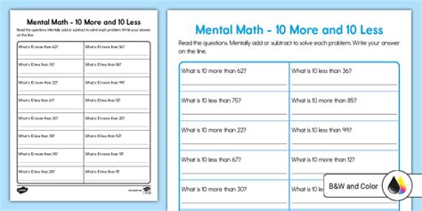 First Grade Finding 10 More and 10 Less of a Two-digit Number