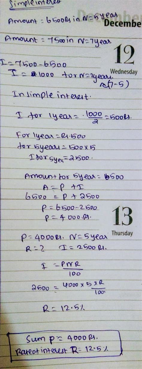 A sum of money lent at simple interest amounts to Rs 6500 in 5 years ...