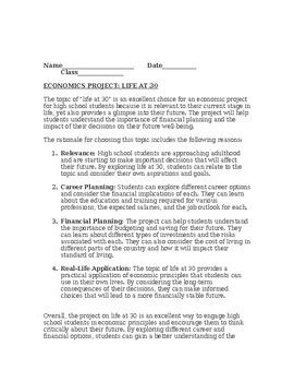 Economic Project: Life at 30 Rationale/Vocabulary/Outline/Rubric