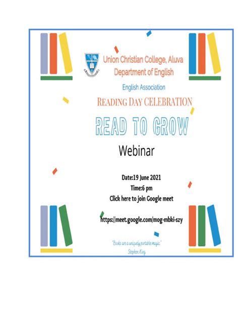 Webinar – Read to Grow | Union Christian College Aluva