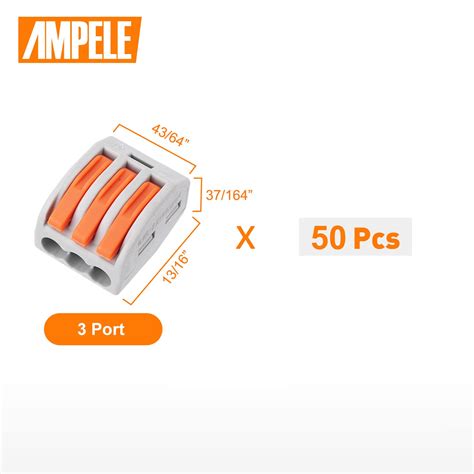 Buy AMPELE 50PCS 3 Port Lever Wire Connector, Compact Splicing Wire ...