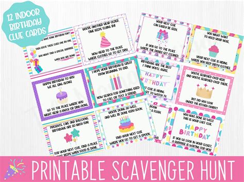Indoor Birthday Scavenger Hunt Clues, Printable Scavenger Hunt, Indoor ...