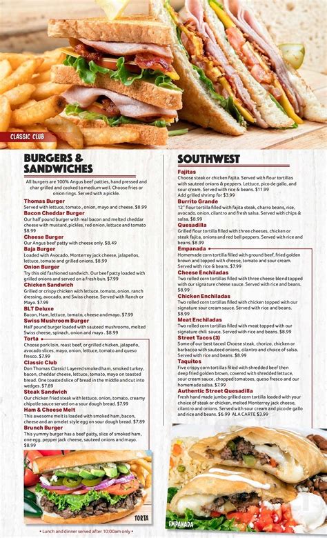 Menu for Thomas Restaurant in Pryor, OK | Sirved
