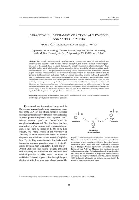 Paracetamol Mechanism OF Action, Applications - Acta Poloniae Pharmaceutica ñ Drug Research, Vol ...